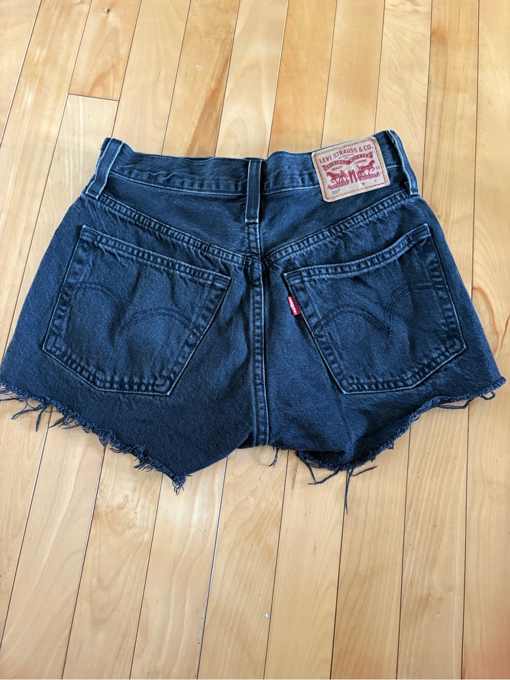 Levi's 501 Black Distressed Denim Cut off Shorts Size 24 Button Fly